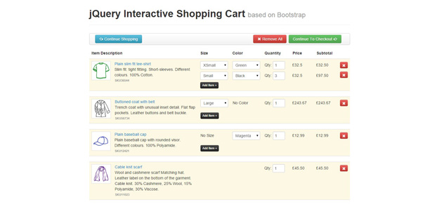 jQuery Interactive Shopping Cart