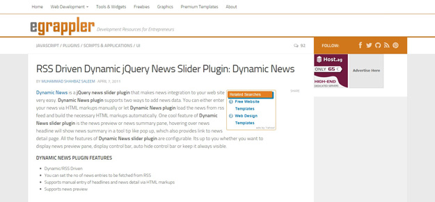 jQuery dynamic news slider plugin EGrappler